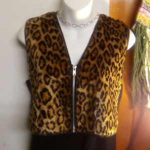 Fabulous Furry Vintage Leopard Print Zip Vest